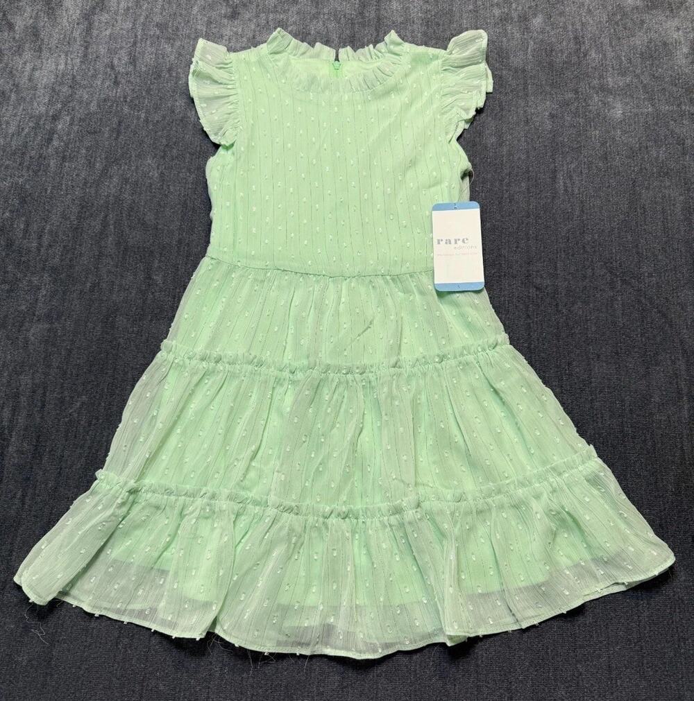 Rare Editions Chiffon Ruffled Sleeve Lined Skirt Dress Girls Small Mint Green